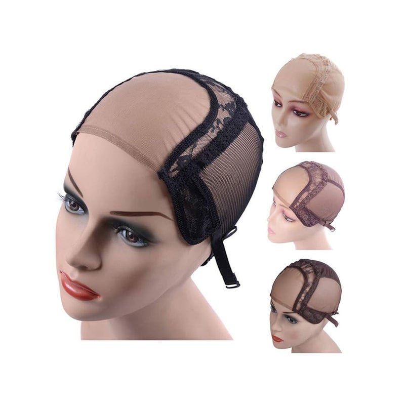 YANTAISIYU 4X4 Inch U Part Swiss Lace Wig Cap for Making Wigs with Adjustable Straps on the Back Glueless Hairnets (Black M) - Image 1